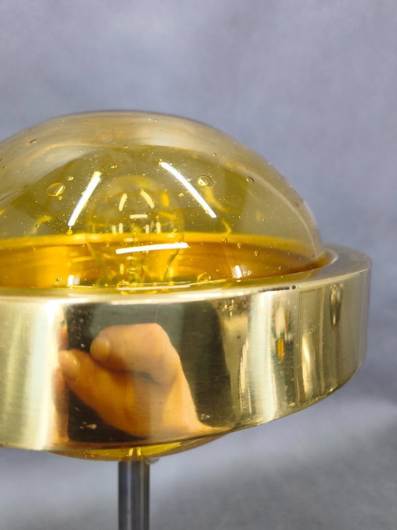 Image 1 of 1970s Space Age Table Lamp Brass Glass Kamenický Šenov