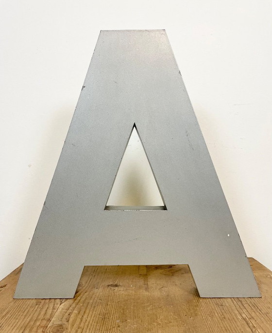 Image 1 of Large Illuminated Vintage Grey Iron Facade Letter A , 1970s