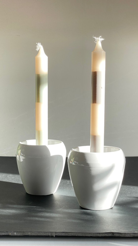 Image 1 of Pair of White Ceramic Candlesticks