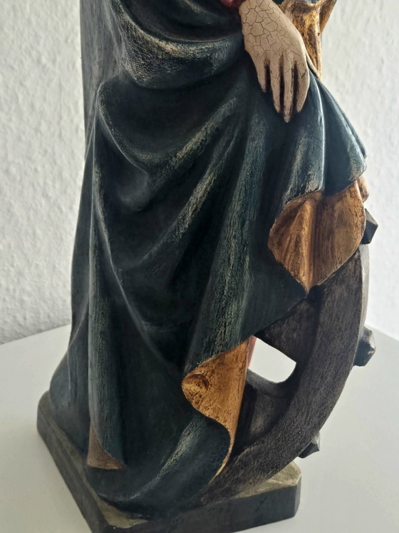 Grande Sculpture en Bois d'Oberammergau Ste Catherine 55cm Tilleul Sculpté Main Env. Années 1970 – Wood (photo 8 of 13)