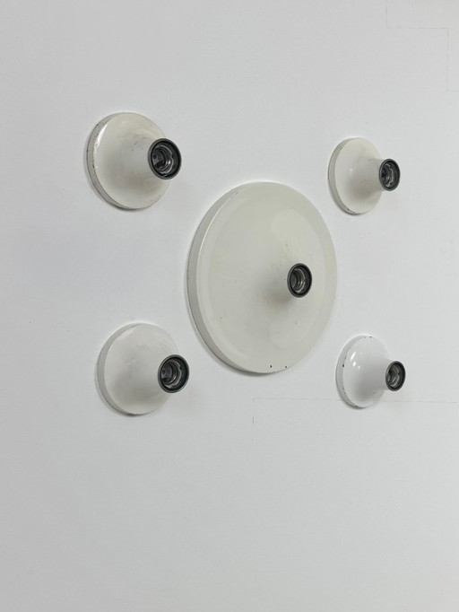 Set di 5 applique vintage, metallo laccato bianco, Germania, 1970