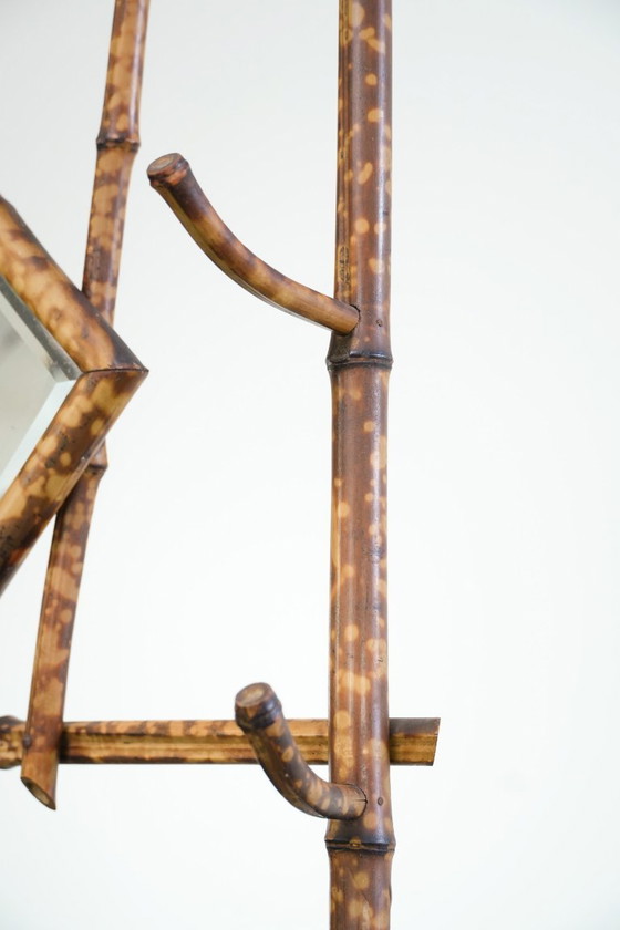 Image 1 of Antique French faux bamboo standing coat rack/hallway furniture with a mirror and umbrella rack