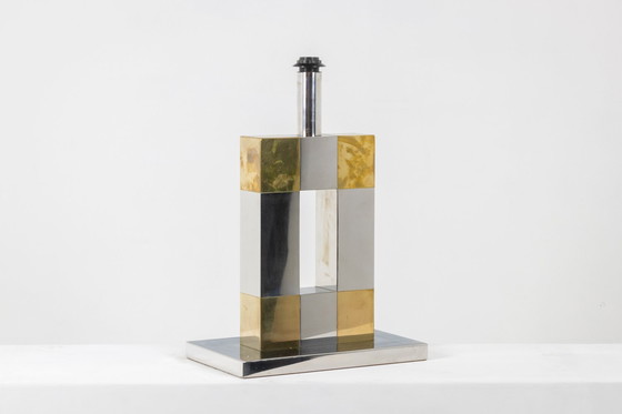 Image 1 of Geometrische lamp van zilver en goud metaal, 1970