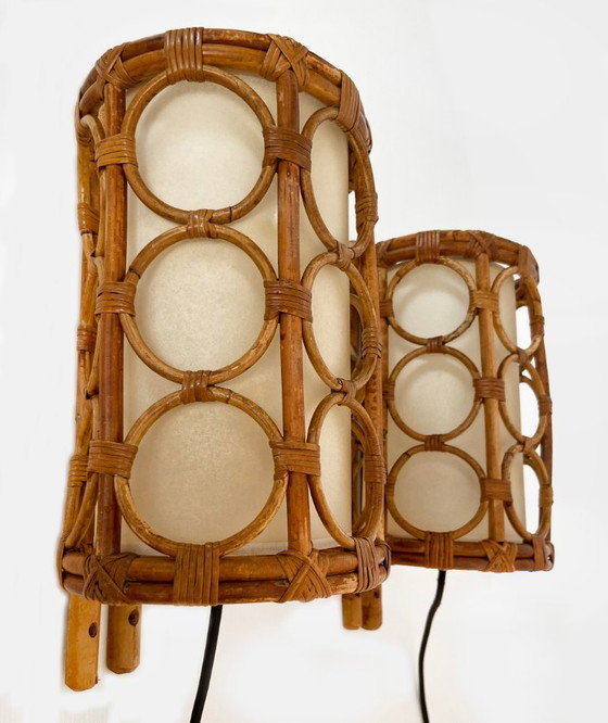 Mid-Century Rotan Wandlampen — Louis Sognot Stijl – Rattan (photo 15 of 22)