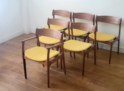 Set aus 6 Erik Buch Esszimmerstühlen Modell 49 und Modell 50 aus Teakholz – eetkamerstoelen, Gold