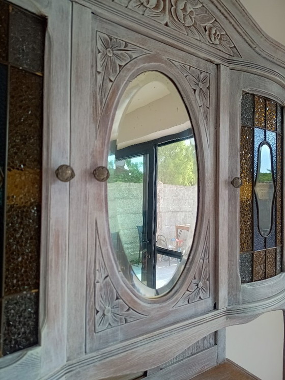Image 1 of Antique sideboard with leaded glass and mirror