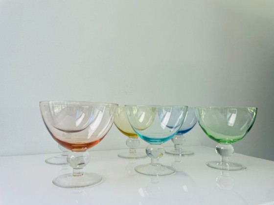 Image 1 of Set van 6 vintage coupeglazen in multicolor mondgeblazen glas