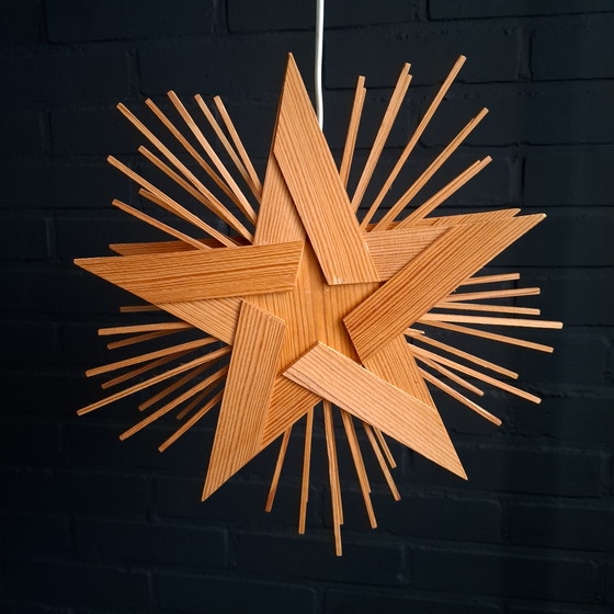 Image 1 of Stella di Natale vintage in legno, stella dell'Avvento con luci