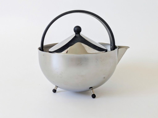 Tetera Bodum "Teaball" de Carsten Jørgensen, acero inoxidable, años 80 Memphis – keukenaccessoires, Metal, Plastic