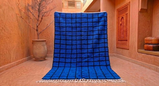 Tapis Marocain Bleu-Carré Noir En Laine 200cmx300cm – vloerkleden en tapijten, Cotton