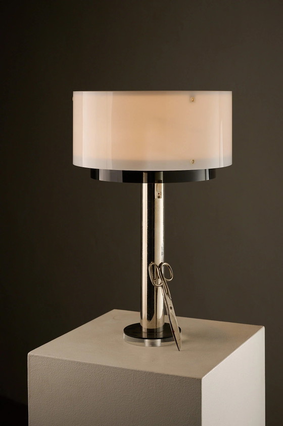 Artiforte Cylindric Acrylic and Chrome Table Lamp, White (photo 10 of 10)
