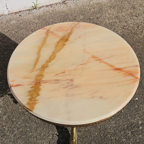 Image 1 of rench Víntage Marble and Bronze Coffee Table-round Cocktail Table-Style Louis XV-60s