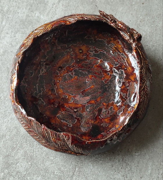 Ciotola in ceramica d'arte smaltata "MichEl 1997", Decorazione erbario – céramique émaillée signée (photo 13 of 14)