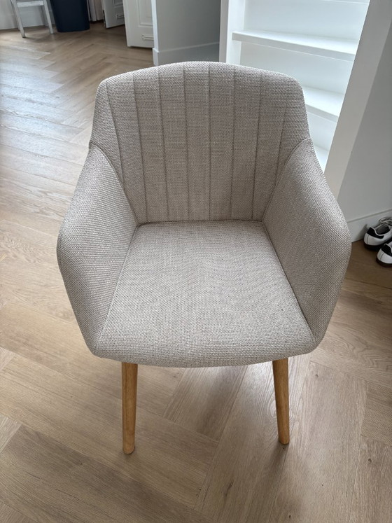 Comfortablee Eetkamerstoel - Beige Stof Met Houten Poten – Esszimmerstühle, Textile, Wood (photo 2 of 5)
