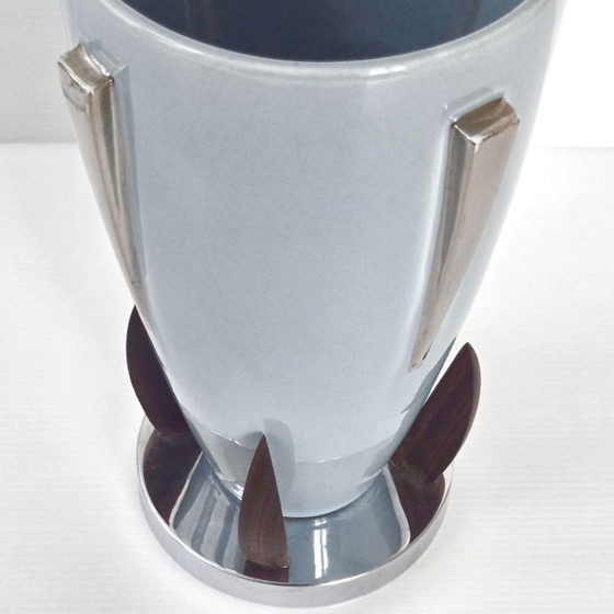 Image 1 of Vintage Scandinavian Art Deco Vase, 1920s, Ceramic, Rosewood, Chrome, Retro