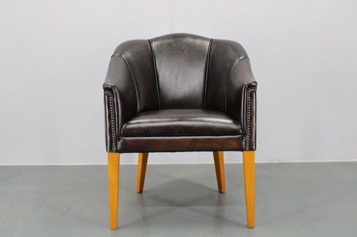 Vintage leren fauteuil, Tsjecho-Slowakije