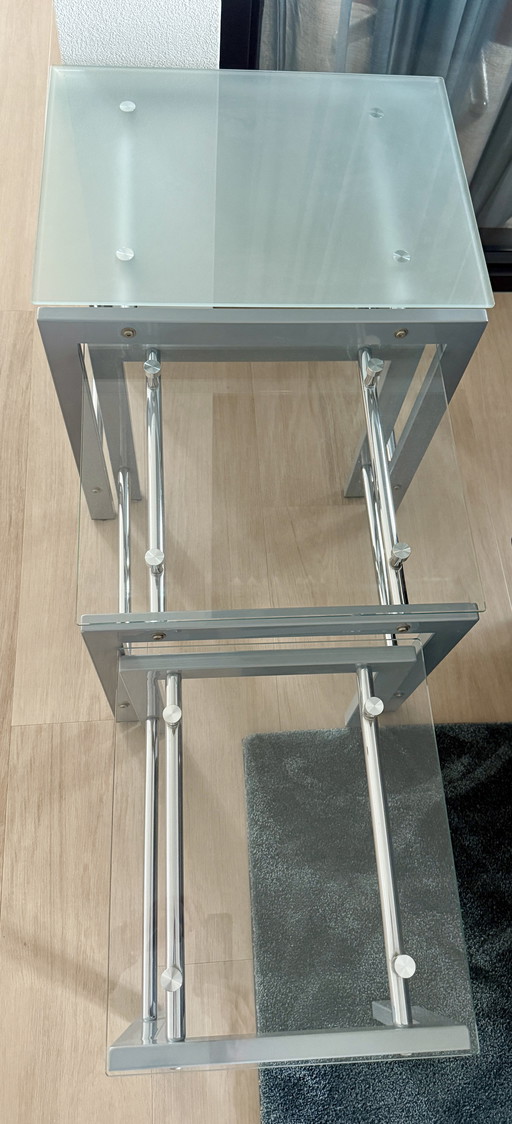 3-piece side table set glass - chrome - steel