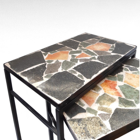 Image 1 of Mimiset in mosaico di marmo di design di metà secolo, base in metallo