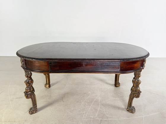 Image 1 of Original table à manger néo-baroque en bois sculpté Table antique