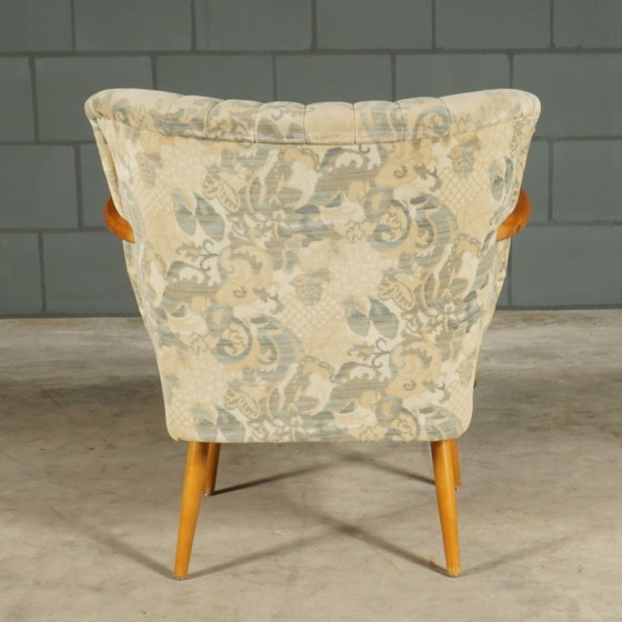 Image 1 of Vintage cocktail chair - velour - wooden armrests - 1960s