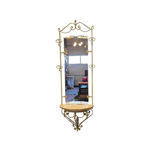 Console murale française vintage avec miroir, milieu du XXe siècle