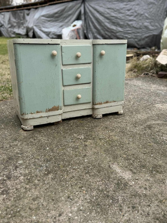 Vintage Hand-Painted Wood Cabinet – Sideboard cabinet (photo 2 of 6)