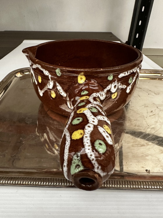 Image 1 of Caquelon antico di Digoin in gres dipinto a mano e smaltato