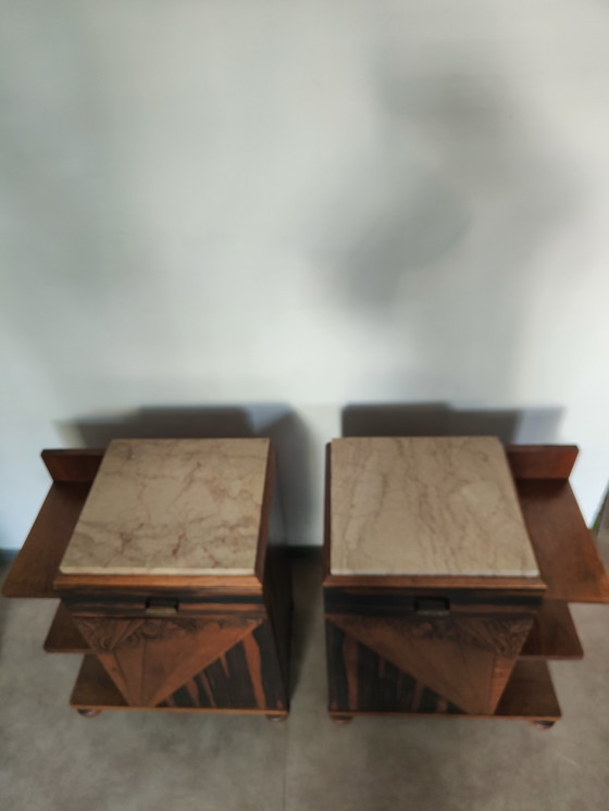 Image 1 of Art Deco bedside tables | Macassar style | marble top