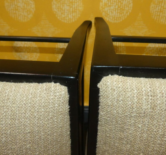 Image 1 of Set von 2 schlichte 1930er Jahre Hocker Sitz Federkern gepolstert vintage antik retro nostalgie Schemel Fußbank