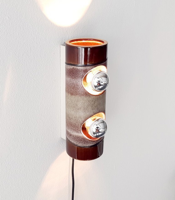 Image 1 of Lampada da parete vintage in ceramica e terracotta, stile Fat Lava della Germania Ovest, lampada da parete retrò in ceramica, la