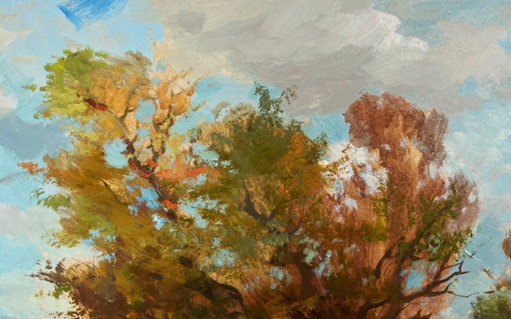 Image 1 of Original Oil Painting Autumn River Landscape A moment of silence by the river