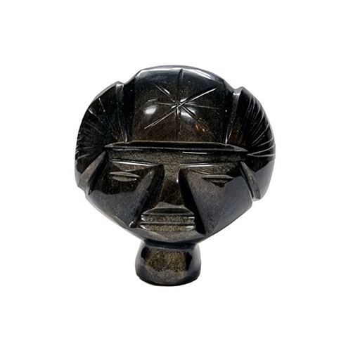 Vintage Gold Obsidian Aztec Statue
