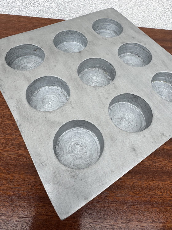 Image 1 of Brushed aluminum candle holder in a 1970s Scandinavian brutalist style