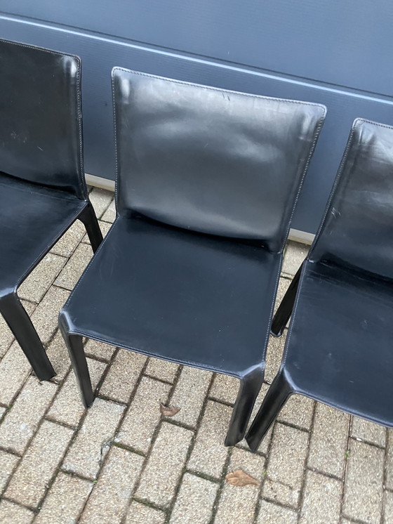 Image 1 of 10x Chaise de cabine Cassina Mario Bellini Harnais en cuir noir