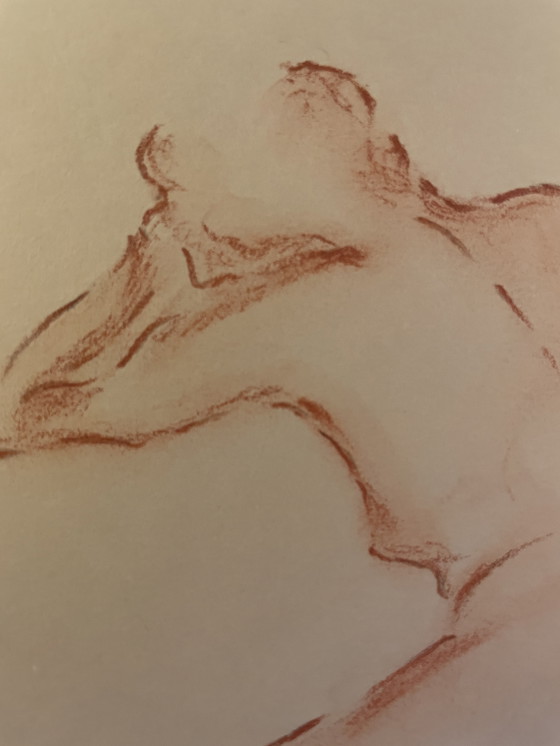 Image 1 of Ritratto femminile firmato su lavagna "Pensieri"