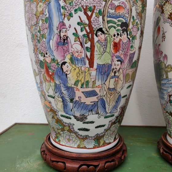 Set Large Vintage Oriental Vases Baluster Vases, Canton Porcelain (photo 8 of 17)
