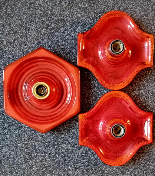 3x J70 Huhstadt Leuchten Wall Lamp Ceramic Spaceage - Red Orange