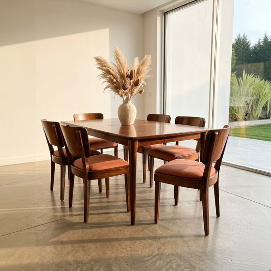 Set of six German Dining chairs, Walnut, circa 1940/50 – Textile (photo 2 of 10)
