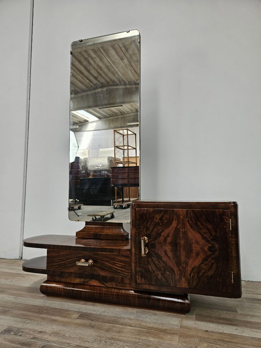 Art Déco kaptafel van notenhout met spiegel, Italiaans design, jaren 1940 – consoles, Wood