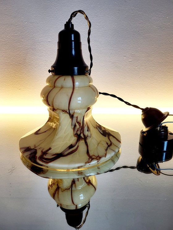 Image 1 of Opalglaslampe im Art-déco-Stil, seltenes Modell, Verreries de Scailmont, Henri Heemskerk, Belgien