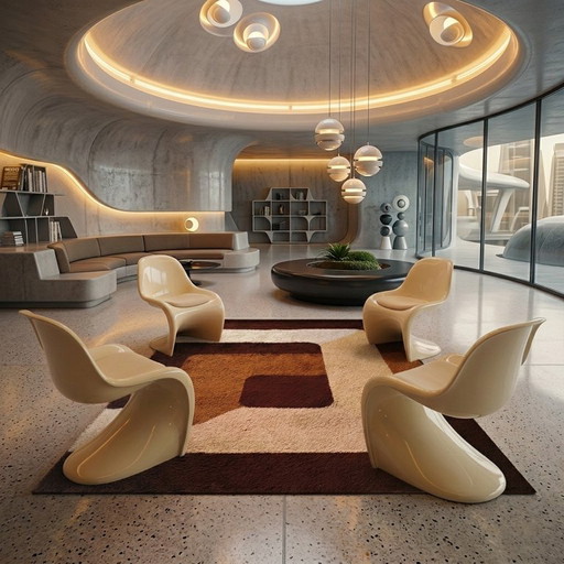 Schitterend geometrisch vloerkleed uit de jaren 70 in space age-stijl, gemaakt van wol. Gemaakt in Italië.