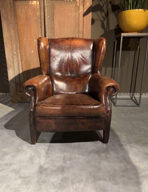 Schapenleren Oorfauteuil Nieuwstaat 