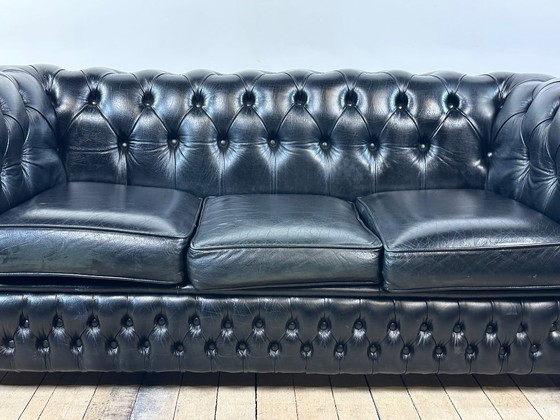 Image 1 of Divano Chesterfield vintage anni '80 in pelle nera