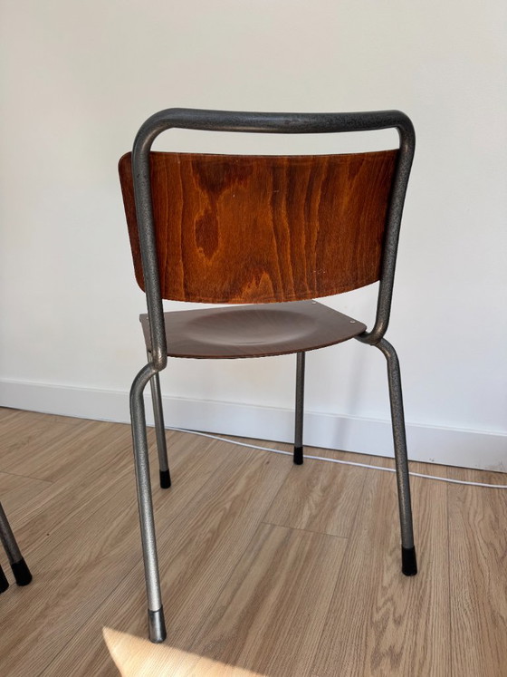 Vintage Industrial Plywood TH-Delft W.H. Gispen Chairs (Set of 4) – Dining chairs, polished steel (photo 9 of 11)