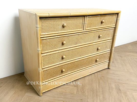Image 1 of Vintage faux bamboe, rotan rieten ladekast, commode 