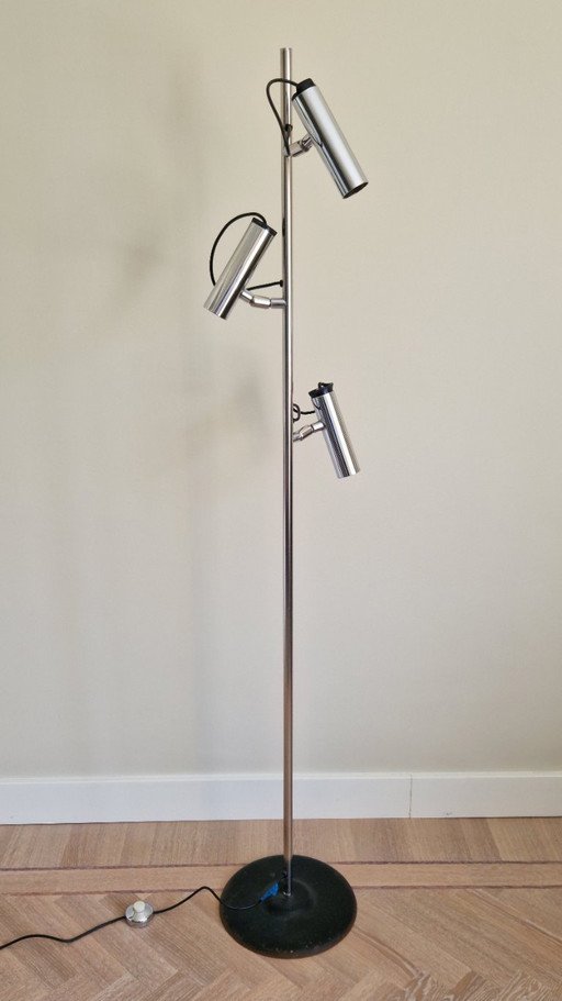 Vintage floor lamp, Luci Milano P393, Italian design, 3 spotlights, chrome, 1970s