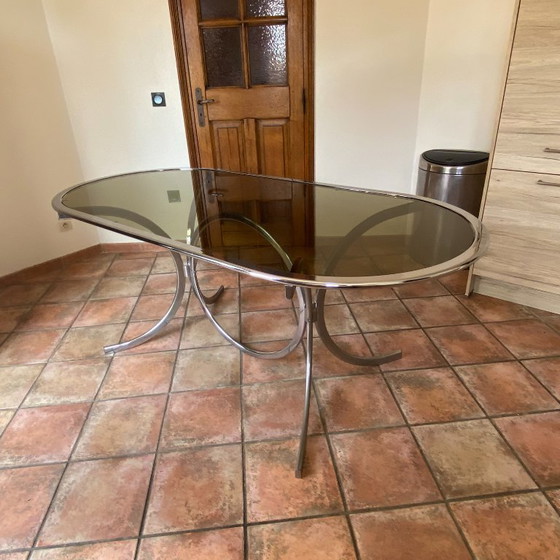 Image 1 of Roche Bobois oval table. 1970. Chromed steel. 188x90.