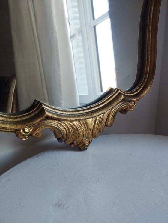 Image 1 of Ancien grand miroir violoné en bois doré style Rocaille Louis XV