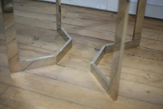 Image 1 of Tavolo in acciaio cromato e piano in vetro