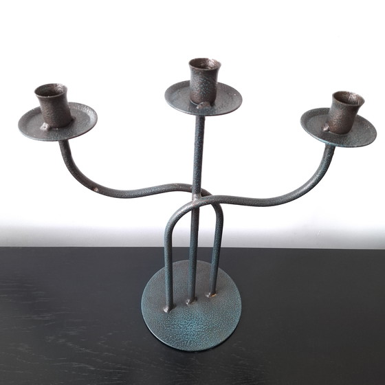 Image 1 of Vintage smeedijzer kandelaar jaren 60/70 brutalist